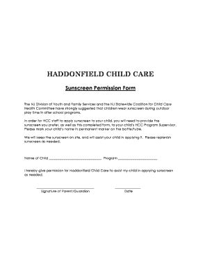 Sunscreen Permission Form - Haddonfield Child Care ...