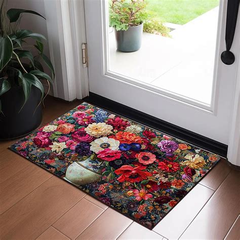 Colorful Flowers Doormat Floor Mats Washable Rugs Kitchen Mat Non-Slip ...