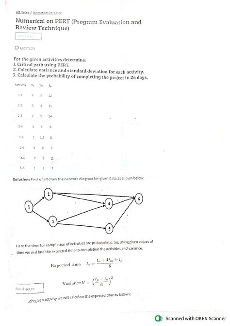 Ms problem - Notes - AllNotes Operation Research Numerical on PERT ...