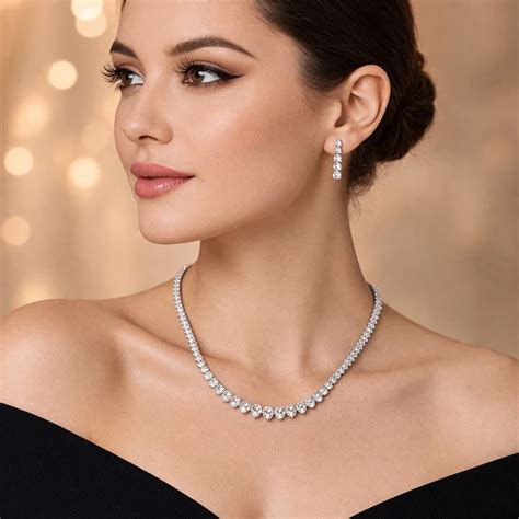 Buy Elegant Diamond Tennis Necklace Set with Matching Drop Earrings for ...