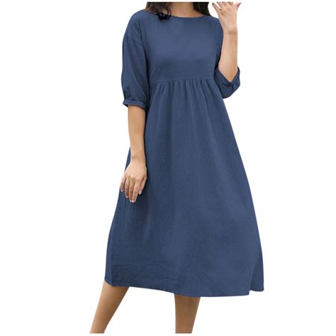 jtjvou Women's Casual Comfy 3/4 Sleeve Tunic Maxi Dress 2024 Crew Neck ...