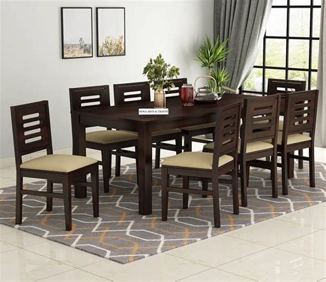 SONA ART & CRAFTS Solid Wood Dining Table and 8 Chairs with Cushion ...