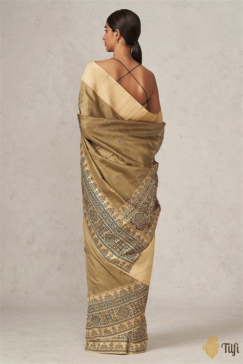 Taupe Grey Ektara Silk Banarasi Handloom Saree - Tilfi