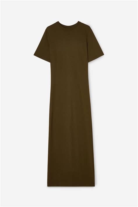 Long T-Shirt Dress - Dark Khaki Green | Filippa K