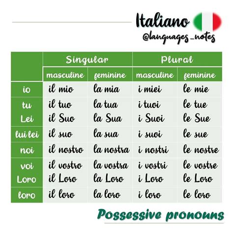 Languages Notes na Instagramie: „Italian possessive pronouns agree in ...