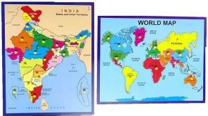 Combo of Wooden World Map & India Map Puzzles with Knobs| Kids ...