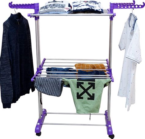 Lukzer Metal Premium 3 Tier Clothes Stand for Drying with Wheels ...