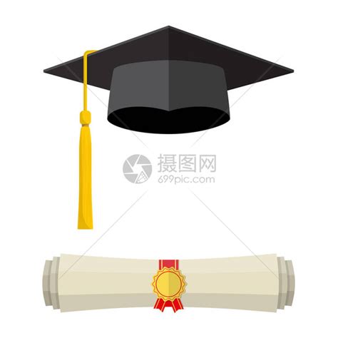 毕业上限和有印章的滚动文凭卷轴插画图片下载-正版图片402319210-摄图网