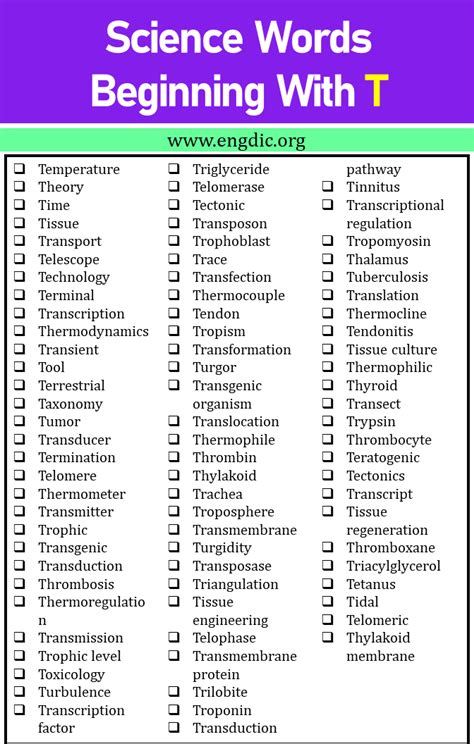 100+ Science Words that Start With T - EngDic
