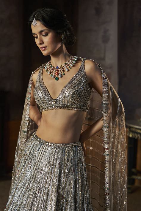 Charcoal Multi-Coloured Crystal Lehenga Set – Origins