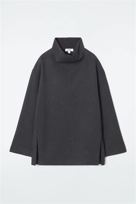 COS Oversized Herringbone Funnel-Neck Top in CHARCOAL / HERRINGBONE ...