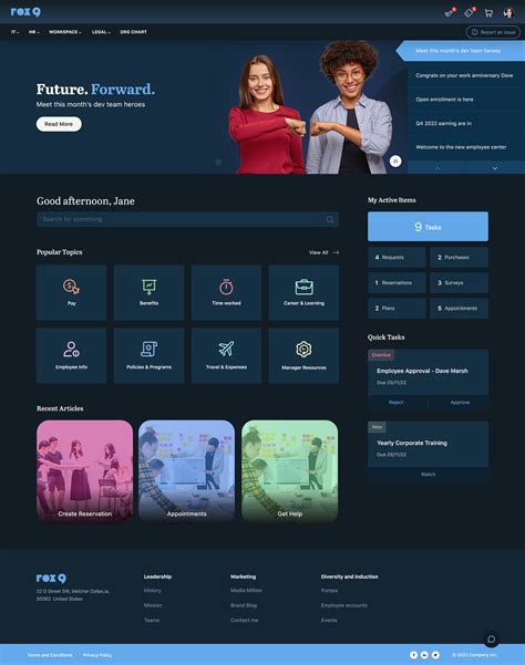 Employee Center Portal Dark Theme | Sharepoint design, Portal design, Company portal