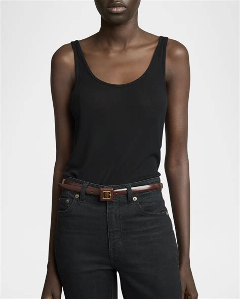 Saint Laurent Square Buckle Thin Leather Belt | Neiman Marcus