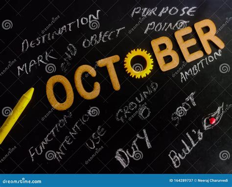 October Text Written on English Language with Synonym of Target on Chalkboard Stock Image ...