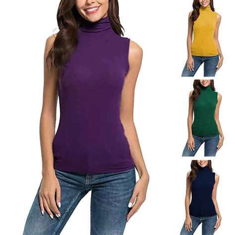 Sijiajgjfu Women's Spring Sleeveless Turtlenecks Tops Mock Neck Ribbed ...