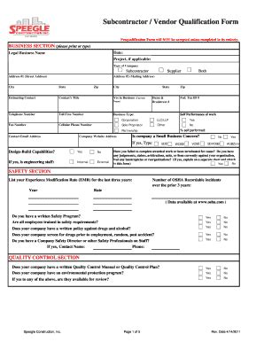 Fillable Online Subcontractor / Vendor Qualification Form Fax Email ...