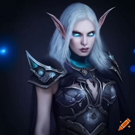 Powerful female night elf death knight with white hair and crescent ...