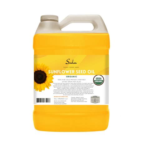 SULU ORGANICS, 1 Gallon High Oleic Sunflower Seed Oil, 100% Pure ...