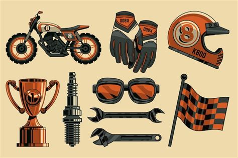 Retro motocross elements collection | Premium Vector