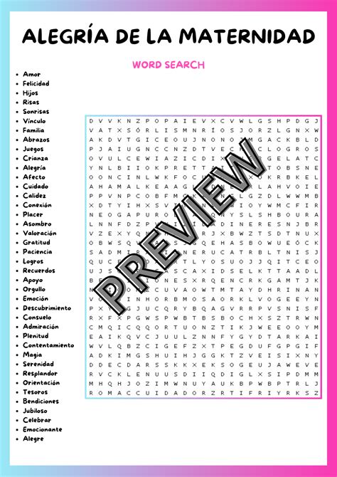 MOTHERHOOD JOY MOTHER'S DAY WORD SEARCH PUZZLE IN SPANISH WORKSHEET ...