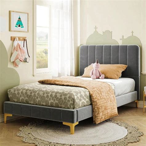 LIKIMIO Twin Bed Frames Modern Velvet Upholstered Platform Bed With ...