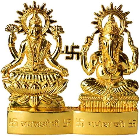 Buy Ramneek Jewels Divya Shakti Laxmi Ganesh Statue Idol in Gold Metal ...