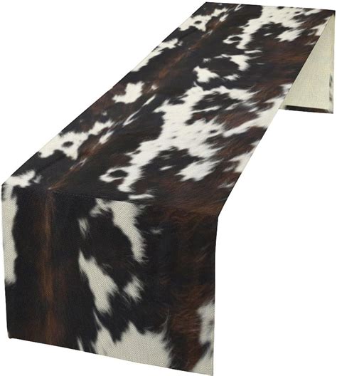 Amazon.com: Cow Print Table Runner, Black White Cowhide Print Western ...