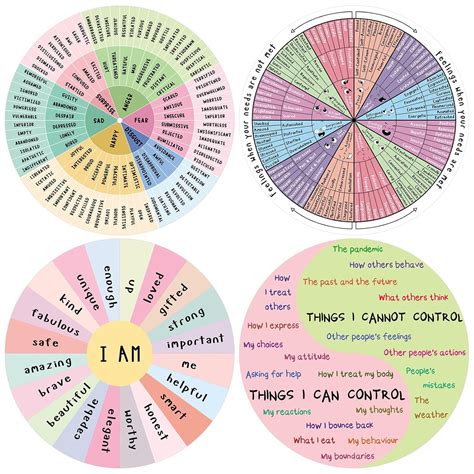 Kanayu 4 Pcs Feelings Wheel Magnet 7 Inch Therapy Emotion Wheel Magnet ...