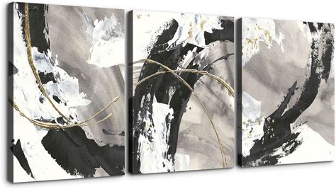Buy Denozer - 3 Panel Canvas Wall Art Prints - Black and White Abstract ...