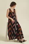 Buy Multi Color Cotton V-neck Royale Xvii Chevron Ikat Pattern Dress ...