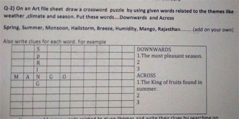 draw a Crossword Puzzle by using given words related to the themes like ...