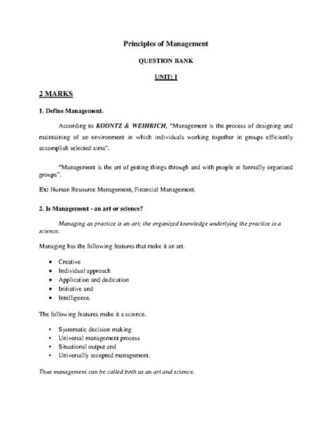 Two Marks - POM - Principles of Management Question Bank - Studocu