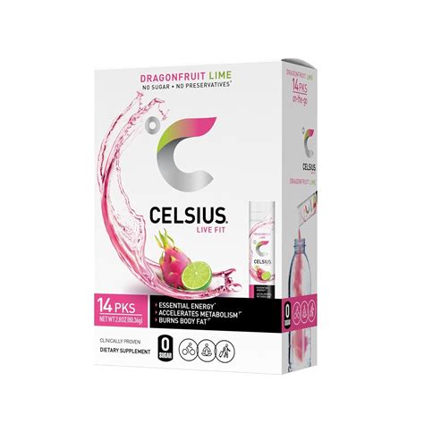 CELSIUS Dragonfruit Lime On-the-Go Powder Stick Packs, 14 Count (Pack ...
