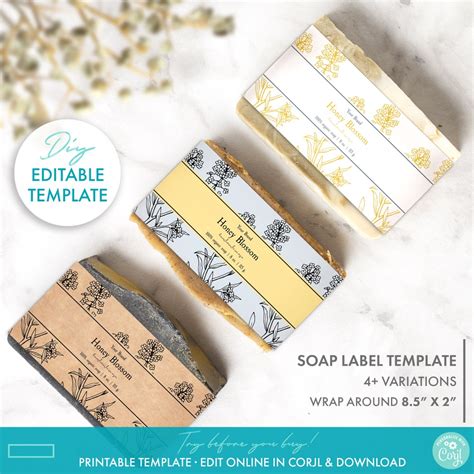 DIY Editable Botanical Bar Soap Label Template, Printable Floral Soap ...