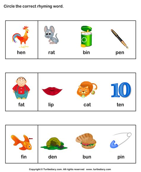 Identify Rhyming Words | Turtle Diary Worksheet