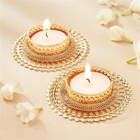 Buy Utsav Set of 2 Steel T-Light Holders from Home Centre at just INR 299.0