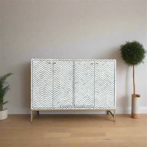 Chevron Bone Inlay Media Console Grey | Console Tv Table – Luxury ...