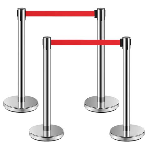 Ferraycle Set of 4 Stainless Steel Stanchions with Retractable Belt ...