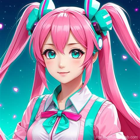 Pink Line Art of Cute Hatsune Miku | Stable Diffusion Online