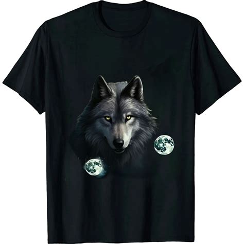MAYZERO Black T shirt Three Moon Wolf 3 Moons Howling At Space Wolf ...