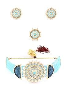 ZAVERI PEARLS Blue Meenakari Multistrand Crystals Beaded Kundan Choker ...