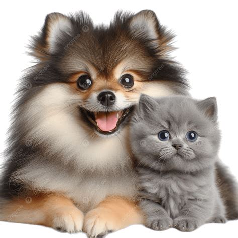 Adorable Gray Kitten And Happy Dog On A White Background Cute Fluffy ...