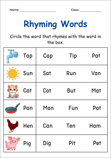 Printable Match Rhyming Words Activities Worksheets - 1st Grade Rhyming ...