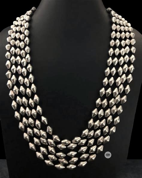 Silver 5 line Dholki Necklace | Layered Statement Dholki Mala | MACS