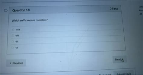 Which suffix means condition? -esis -ole -tic -us | Filo