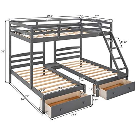 Triple Bunk Bed, Wood Bunk Bed with Drawers, | Ubuy India