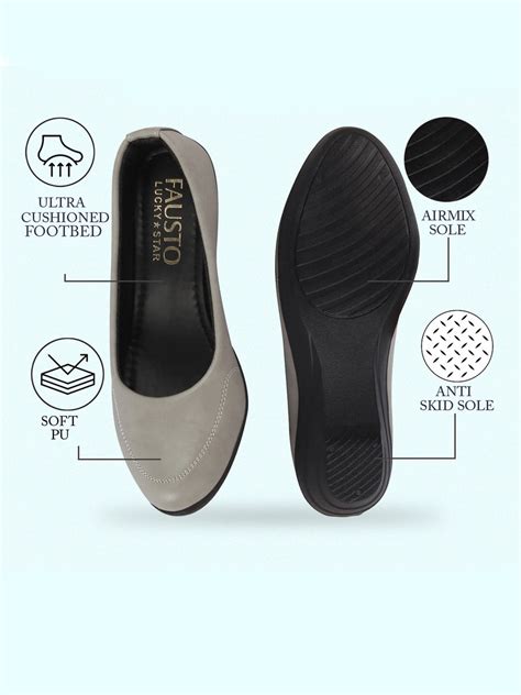 Shop Women's Grey Wedge Heel Slip On Ballerina Shoes Online