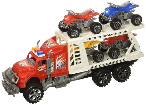 ATV Transporter Trailer Children's Friction Toy Truck Ready To Run w/ 4 ...