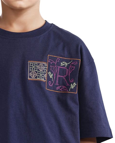 Rare Ones Kids Carn Navy Cotton Short Sleeve Embroidered Boxy Fit T-Sh