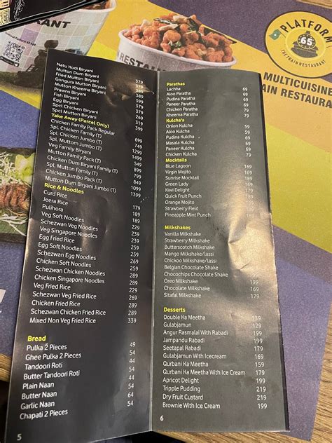 Menu at Platform 65 - The Train Theme Restaurant - KPHB, Hyderabad